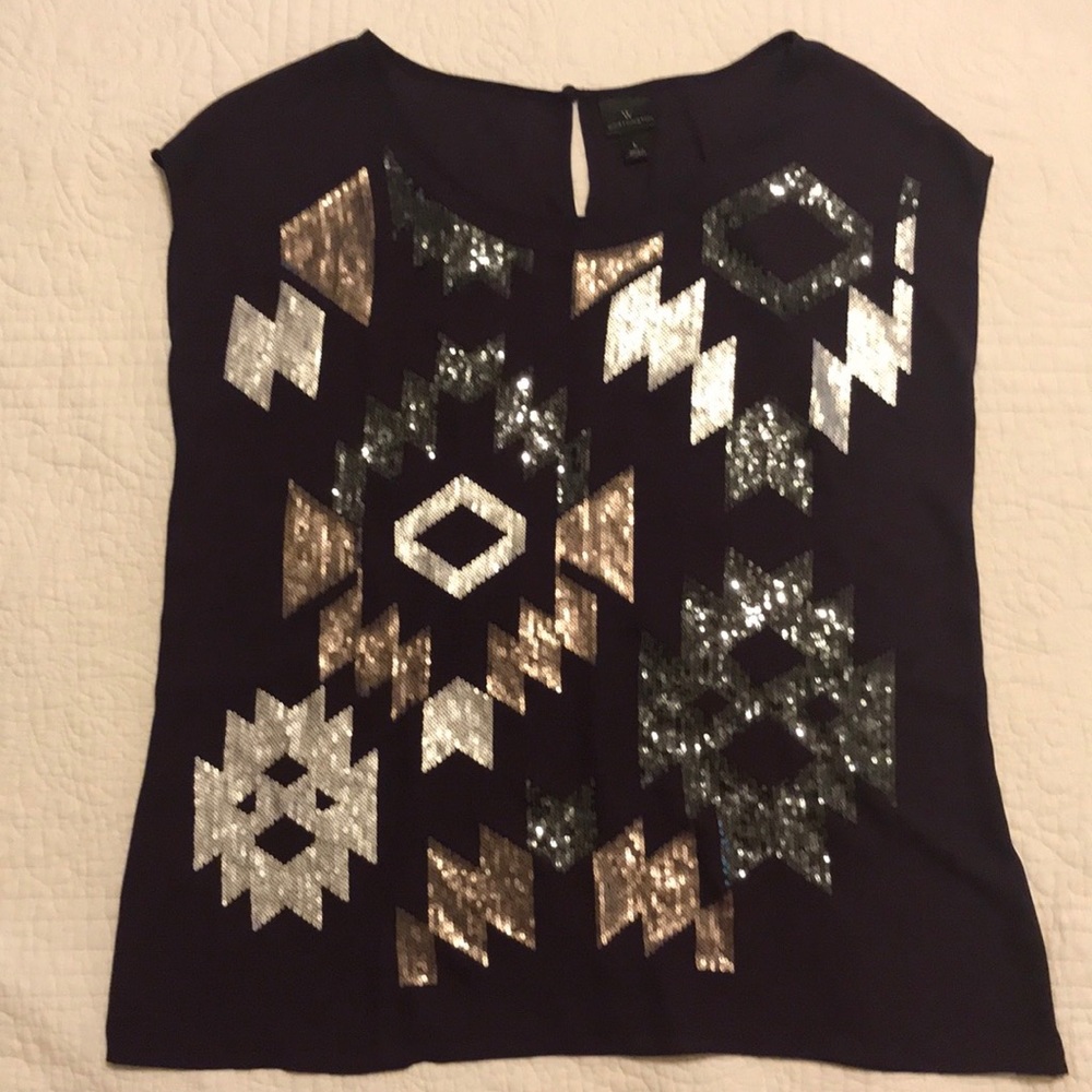 Worthington - Eggplant, Sheer, Sequined blouse